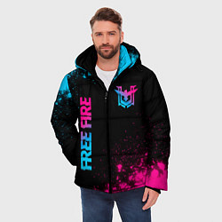 Куртка зимняя мужская Free Fire - neon gradient: символ и надпись вертик, цвет: 3D-черный — фото 2