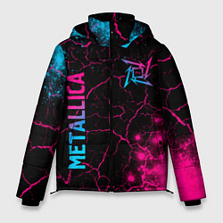 Мужская зимняя куртка Metallica - neon gradient: символ и надпись вертик