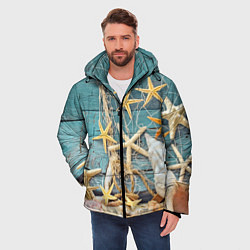 Куртка зимняя мужская Натюрморт из сети, морских звёзд и ракушек - лето, цвет: 3D-красный — фото 2