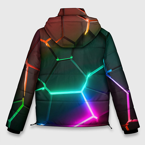 Мужская зимняя куртка Радужный градиент неоновые геометрические плиты / 3D-Черный – фото 2