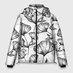 Куртка зимняя мужская Графичные цветы на белом фоне, цвет: 3D-черный