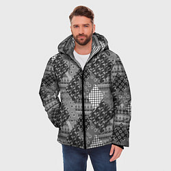 Куртка зимняя мужская Black and White Ethnic Patchwork Pattern, цвет: 3D-черный — фото 2