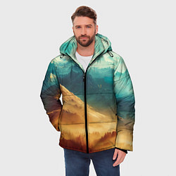 Куртка зимняя мужская Завораживающий горный вид - рисунок, цвет: 3D-черный — фото 2