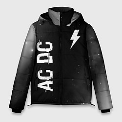 Мужская зимняя куртка AC DC glitch на темном фоне: надпись, символ