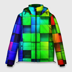 Куртка зимняя мужская Цветные неоновые кубы, цвет: 3D-светло-серый