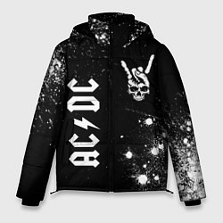 Куртка зимняя мужская AC DC и рок символ на темном фоне, цвет: 3D-черный