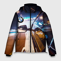 Куртка зимняя мужская Бэха мчится по ночному городу, цвет: 3D-светло-серый