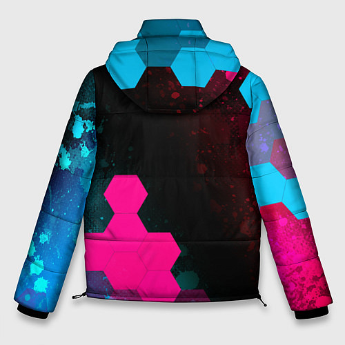 Мужская зимняя куртка Skoda - neon gradient: надпись, символ / 3D-Черный – фото 2