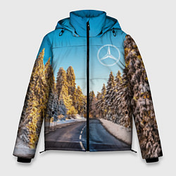 Куртка зимняя мужская Мерседес - зимняя дорога через лес, цвет: 3D-светло-серый