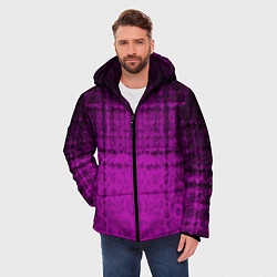Куртка зимняя мужская Абстрактный мозаичный черно - пурпурный узор, цвет: 3D-черный — фото 2