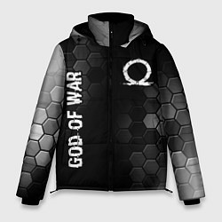 Мужская зимняя куртка God of War glitch на темном фоне: надпись, символ