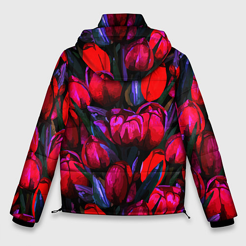 Мужская зимняя куртка Тюльпаны - поле красных цветов / 3D-Черный – фото 2