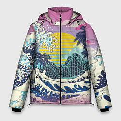 Куртка зимняя мужская Штормовые океанские волны и пальмы, цвет: 3D-светло-серый