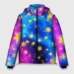 Куртка зимняя мужская Снежинки и звезды - яркие цвета, цвет: 3D-светло-серый