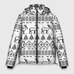 Куртка зимняя мужская Черно-белый узор с оленями, цвет: 3D-черный