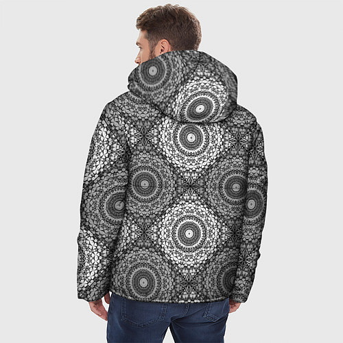 Мужская зимняя куртка Ажурный кружевной узор пэчворк Черно-белые квадрат / 3D-Светло-серый – фото 4