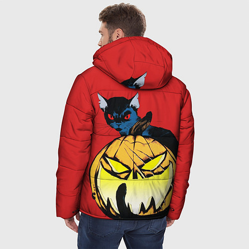 Мужская зимняя куртка Halloween - тыква и кот / 3D-Светло-серый – фото 4