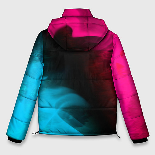 Мужская зимняя куртка Saab - neon gradient: надпись, символ / 3D-Черный – фото 2