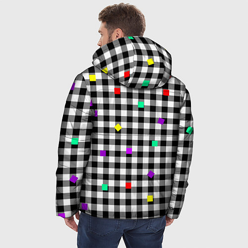 Мужская зимняя куртка Черно-белая клетка с цветными квадратами / 3D-Светло-серый – фото 4