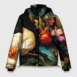 Куртка зимняя мужская Винтажные цветы акварелью, цвет: 3D-черный