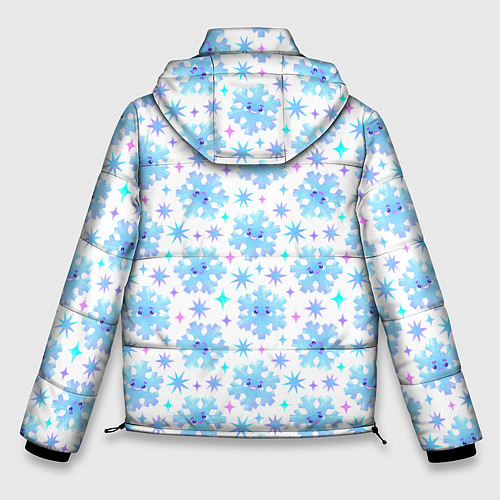Мужская зимняя куртка Снежинки с цветными звездами на белом фоне / 3D-Черный – фото 2