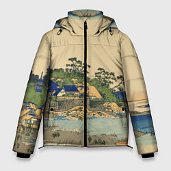 Куртка зимняя мужская Японская гравюра с деревней, цвет: 3D-черный
