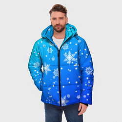 Куртка зимняя мужская Снежинки на голубом фоне, цвет: 3D-черный — фото 2