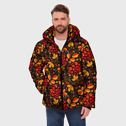 Куртка зимняя мужская Красная рябина хохломой, цвет: 3D-черный — фото 2