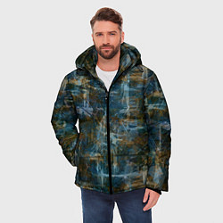 Куртка зимняя мужская Синий и коричневый абстрактный гранжевый, цвет: 3D-светло-серый — фото 2