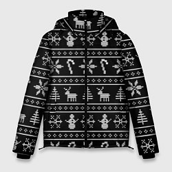 Куртка зимняя мужская Узор с ёлками снежинками и оленями, цвет: 3D-черный