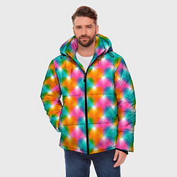 Куртка зимняя мужская Светящиеся геометрические сердца, цвет: 3D-светло-серый — фото 2