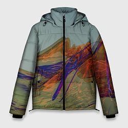 Куртка зимняя мужская Волнообразные разноцветные музыкальные линии, цвет: 3D-черный