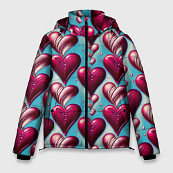 Куртка зимняя мужская Паттерн красные абстрактные сердца, цвет: 3D-красный