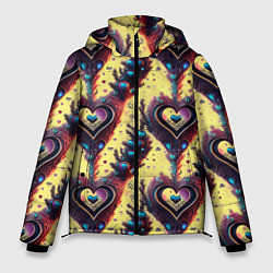 Куртка зимняя мужская Паттерн яркие сердца, цвет: 3D-светло-серый