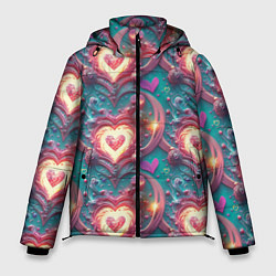Куртка зимняя мужская Паттерн пылающие сердца, цвет: 3D-черный