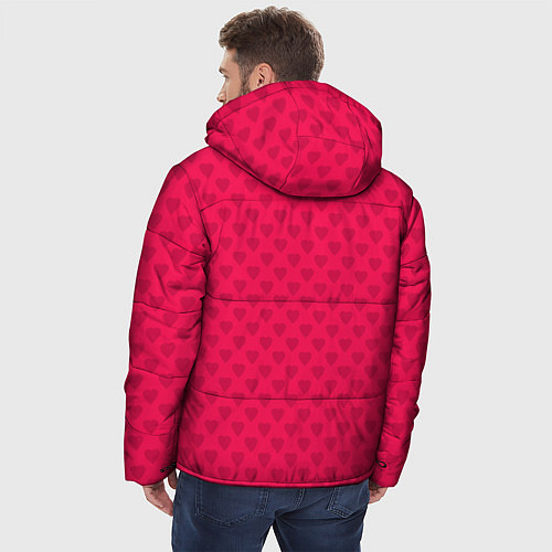 Мужская зимняя куртка Красный паттерн с мелкими сердечками / 3D-Светло-серый – фото 4