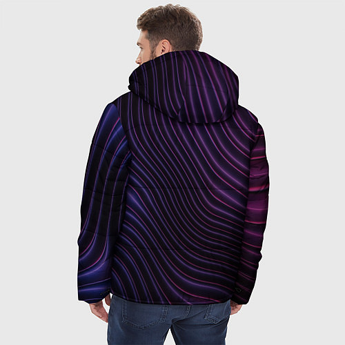 Мужская зимняя куртка Фиолетово-синяя волнообразная абстракция / 3D-Светло-серый – фото 4