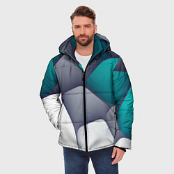 Куртка зимняя мужская Серо-бело-синий каменный паттерн, цвет: 3D-красный — фото 2