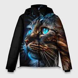 Куртка зимняя мужская Кот с неоновыми глазами, цвет: 3D-черный