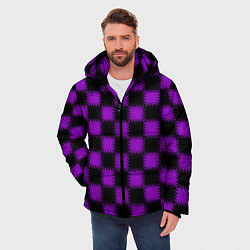 Куртка зимняя мужская Фиолетовый черный узор Шахматка, цвет: 3D-черный — фото 2