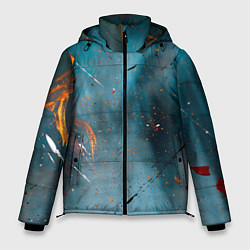 Куртка зимняя мужская Абстрактный синий туман, силуэты и краски, цвет: 3D-красный