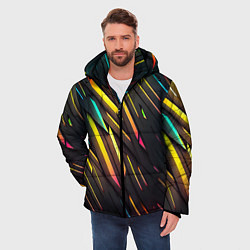 Куртка зимняя мужская Неоновые абстрактные линии, цвет: 3D-черный — фото 2