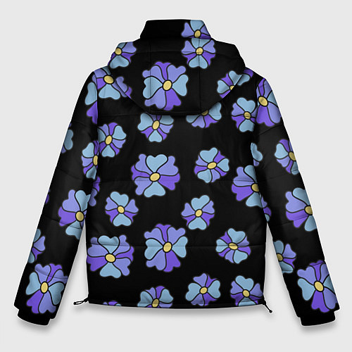Мужская зимняя куртка Дудл цветы на черном - паттерн / 3D-Черный – фото 2