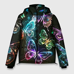 Куртка зимняя мужская Неоновые дикие бабочки, цвет: 3D-черный