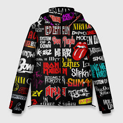 Куртка зимняя мужская Логотипы рок групп цветные, цвет: 3D-черный