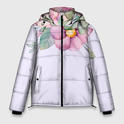 Куртка зимняя мужская Пастельные цветы акварелью - наверху, цвет: 3D-черный
