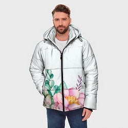 Куртка зимняя мужская Цветы нарисованные акварелью - снизу, цвет: 3D-красный — фото 2