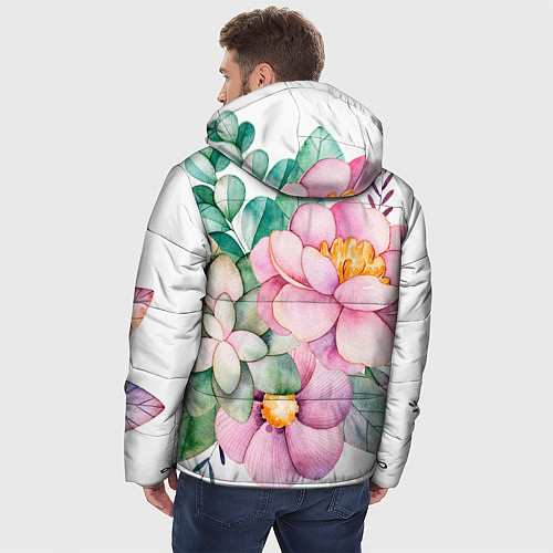 Мужская зимняя куртка Пастельные цветы - посередине / 3D-Светло-серый – фото 4