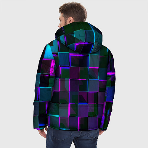 Мужская зимняя куртка Неоновые линии и кубы / 3D-Светло-серый – фото 4