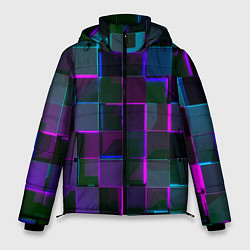 Куртка зимняя мужская Неоновые линии и кубы, цвет: 3D-светло-серый
